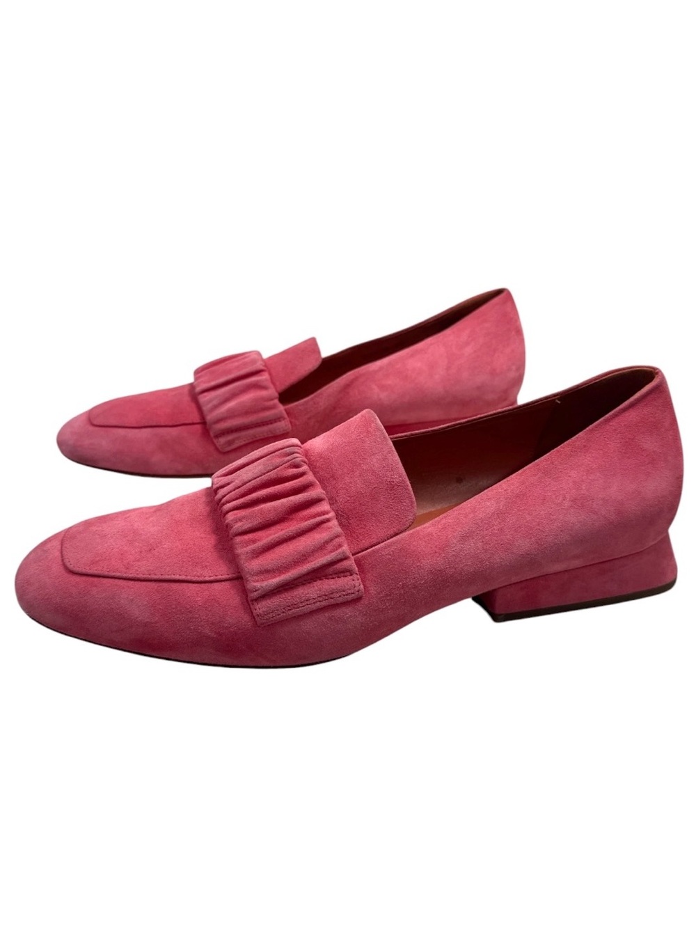 Santoni Pink Suede Ruched Loafers Women’s Size 40 Us 10 Made in Italy Slip On